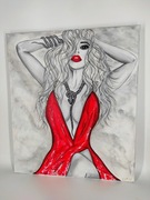 Obraz akryl duży czarny biały czerwony kobieta 