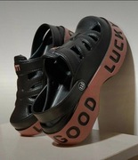 Lekkie buty klapki chodaki (24cm 37) na platformie damskie z paskiem czarne