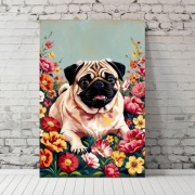 Plakat Mops wśród kwiatów A3 (30x40)