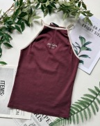 Burgundowy top z dekoltem halter 100% cotton Mohito