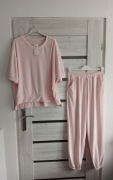 Dres bluza+spodnie z weluru, większy rozmiar, pudrowy róż.