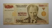 stary banknot 5 Milionów Lira Turcja