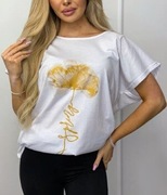 Elegancki T-shirt ze złotą aplikacją, uniwersalny rozmiar 