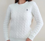 Ralph Lauren kultowy sweter warkocze bawełna biały XS 34