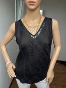 Top H&M 100% Len Czarny, Idealny na Lato! Rozmiar L-XL Elegancki casual