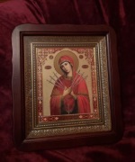 Ikona prawosławna w kiocie Matka Boska SIEDMIOSTRELNICA. 