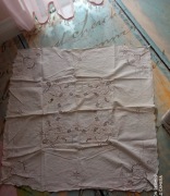 Obrus bawełna mereżki haft Richelieu 80x80 cm plamy na przeróbki DIY