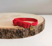 Bransoletka ryps elastyczny kokarda wstążka czerwona złote serce talizman