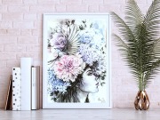 Obraz kobieta kwiaty akwarele A3
