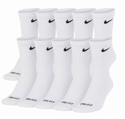 Nike Wysokie Białe Skarpety 36-39 Dri-Fit 6 par Crew 