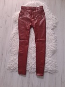 ZARA piękne bordowe burgundowe spodnie skóra z zameczkami XS 34