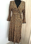 ZARA sukienka midi w cętki Animal print Wiskoza