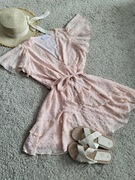 Sukienka dziewczęca kobieca kloszowana v neck taliowana złoty wiosna lato