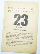Kartka z kalendarza z 23.01.1981 r. Metryczka urodzin, itp. !! ORYGINALNA !