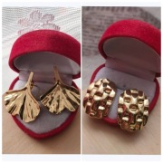 2 pary kolczyki listki i owalne kolor złoty wkręty sztyfty stal okazja