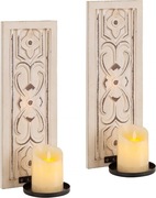 Drewniany kinkiet ścienny świecznik - vintage - 2 szt.