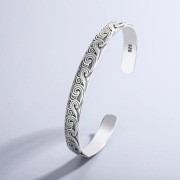 Rustykalna srebrna sztywna bransoleta motyw z falami