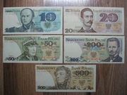 ZESTAW BANKNOTÓW PRL 10 20 50 200 500 ZŁOTYCH 1982/88 ROK