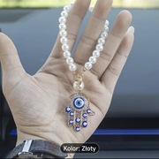 Złota zawieszka z perły ochronna do samochodu ręka facimy