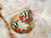 Jaskółki i róże komplet ręcznie malowany 200 ml.