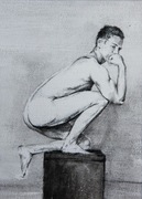 Szkic"Akt męsk XVIII". ołówek,tusz| 21,5 x 30,5cm.