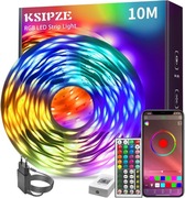 KSIPZE, Taśma LED RGB, 10 m, z pilotem zdalnego sterowania, Bluetooth