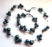 Perły szare, oryginalny zestaw biżuterii, naszyjnik i kolczyki