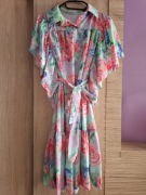 Sukienka mini nietoperz kimono komunia print kwiaty