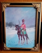 HUZAR NA KONIU-OBRAZ OLEJNY NA PŁÓTNIE, -J. KOSSAK 48x38 