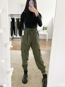 Spodnie cargo bojówki khaki oliwkowe z wysokim stanem S