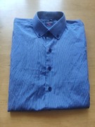 Koszula marki LAVIINO granatowa w cienkie białe paski, model slim fit 