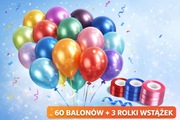 Mega Zestaw Balonów  60 szt. Metaliczne + 3 Wstążki | HIT na Imprezy