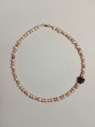 Choker handmade z pereł naturalnych z malinką naszyjnik na prezent 