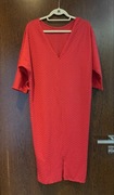 Sukienka Midi niegniotąca Ołówkowa kimono czerwona 42 L/XL gofrowana