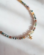 Naszyjnik z agatu indyjskiego z zawieszką samolot ze stali szlachetnej