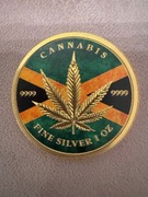 Srebrna Moneta Cannabis Czad – Pozłacana 24K Złotem – Kolekcjonerska