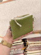 Mały Portfel (Handmade) - olive green with small white dots