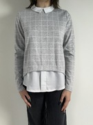 Szara bluzka w kratkę z kołnierzykiem i koszulą rozm. S FB Sister