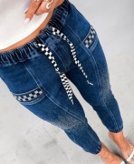 Jeansowe Joggery M.Sara - Mom Fit z cyrkoniami S