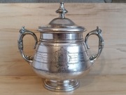 DUŻA SREBRZONA CUKIERNICA KARTUSZ MONOGRAM 1890r