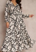 Sukienka czarna w beżowe kwiaty letnia