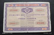 Stary banknot Polska bon oszczędnościowy 1000 zł 1971 rok 