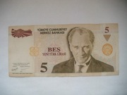 BANKNOT TURCJA 5 Lira 2005 seria G 81