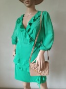 Damska krótka sukienka na zakładkę, zielona, falbanki r M/38 Mohito