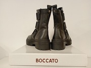 Damskie trapery skórzane czarne BOCCATO  botki na platformie, ozdobne paski