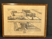 16-wieczny gród,STARY OBRAZ GRAFICZNY W OPRAWIE.44x33cm.