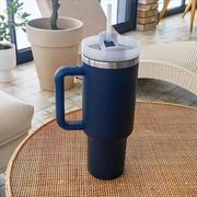 DUŻY POJEMNY KUBEK TERMICZNY Z UCHWYTEM i słomką TERMOS 1L Granat