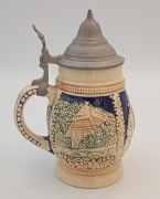 sygnowany kufel ceramiczny z pokrywą cynową
