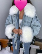 Kurtka jeansowa z białym futerkiem