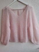 Sweter mgiełka, różowa perła. Handmade. 